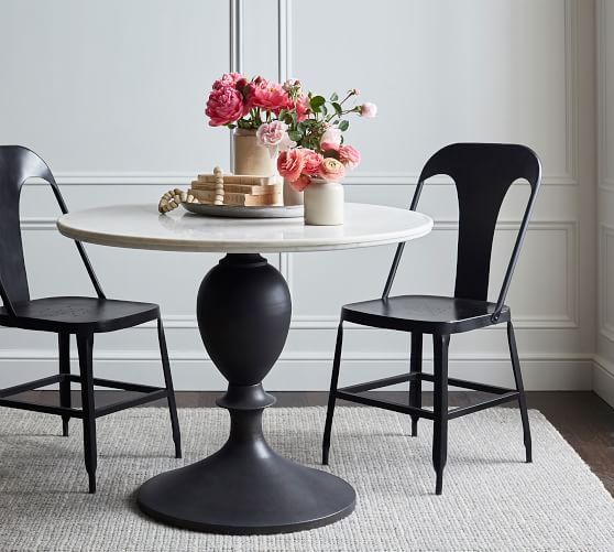 Chapman Round Marble Pedestal Dining, Round Marble And Metal Dining Table