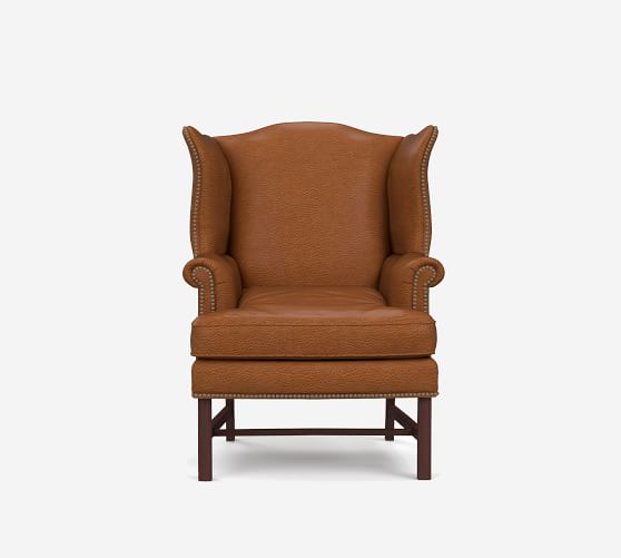 Thatcher Leather Wingback Chair, Brown Leather Wing Chair