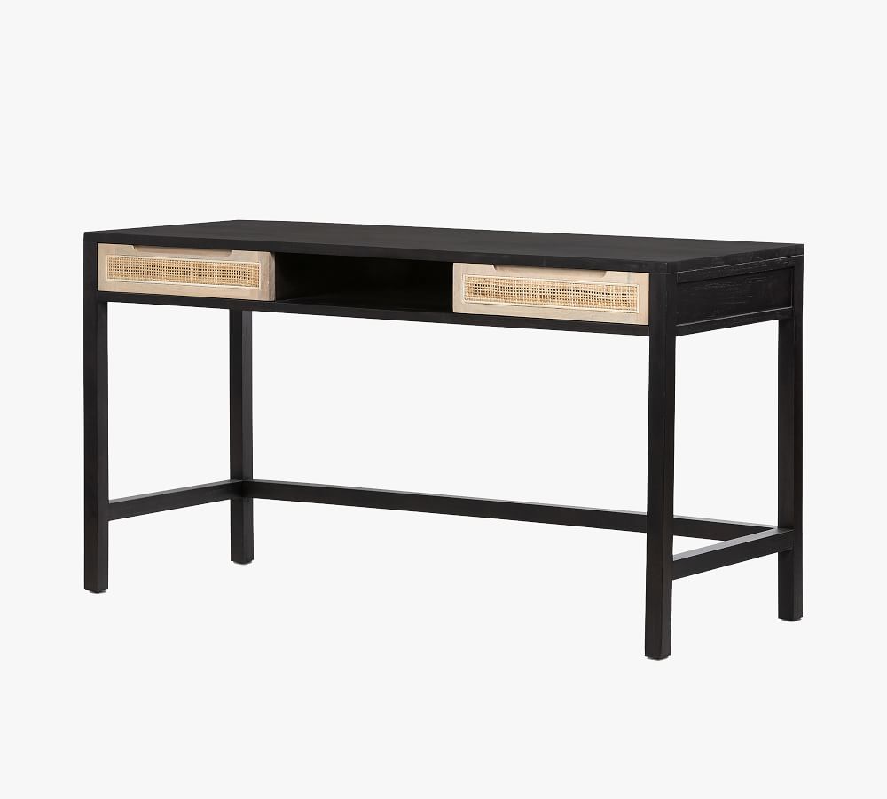 Dolores 58" Cane Writing Desk with Drawers Pottery Barn