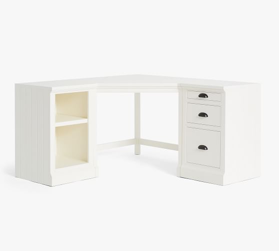 Aubrey Corner Desk With Bookcase File, White Corner Desk With Filing Cabinet