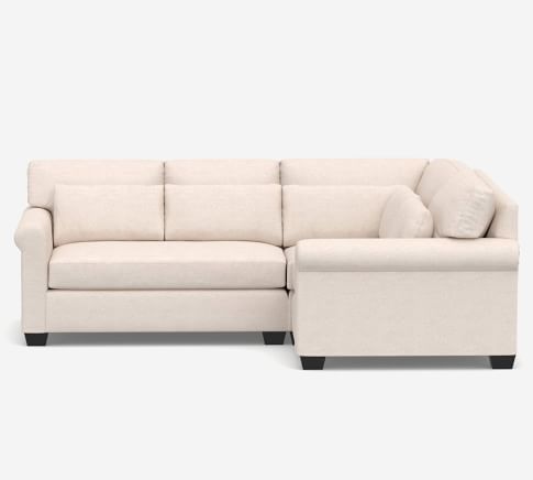 York Roll Arm Leather 3-Piece Sectional with Bench Cushion | Pottery Barn