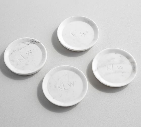 Set of 4 Handcrafted Modern Coasters Circle Hampstead Marble Coasters for Drinks White Marble Square Coasters with Gold Brass Tulip Inlay 4 Inches Wide Drink Coasters 