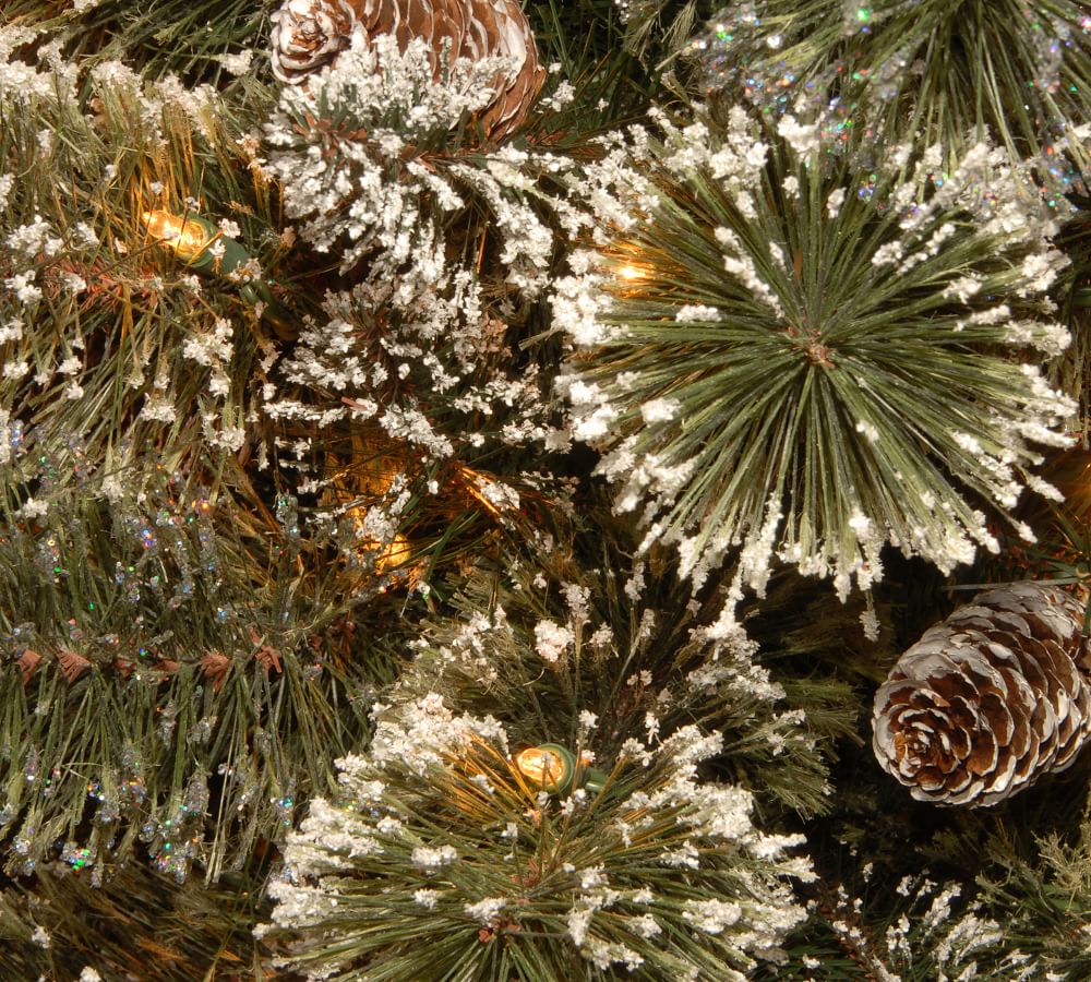 Pre-Lit LED Faux Bristle Pine Glitter Wreath & Garland | Pottery Barn