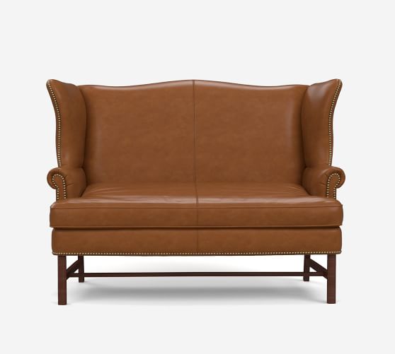 Thatcher Leather Settee Sofas For, Leather Camel Back Settee