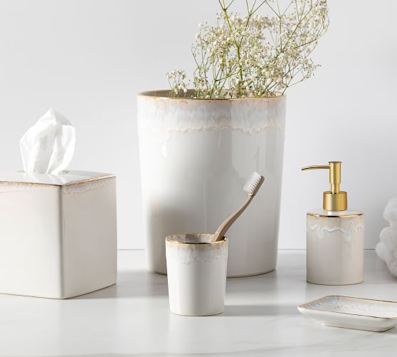 Casafina Taormina Stoneware Bathroom Accessories - and Gold | Pottery Barn