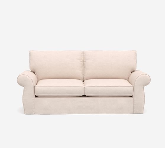 down slipcovered sofa