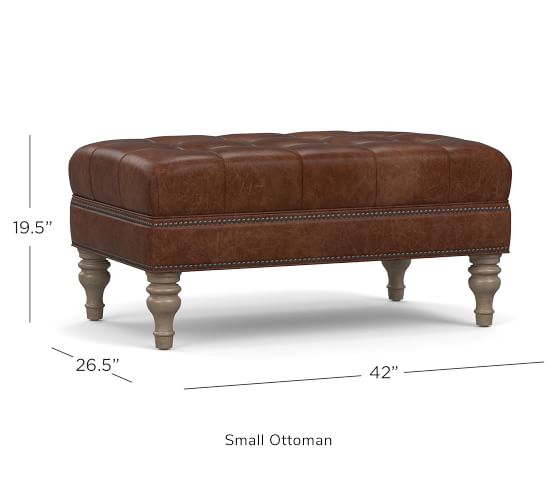 Martin Tufted Leather Ottoman Pottery, Brown Tufted Leather Storage Ottoman Bench