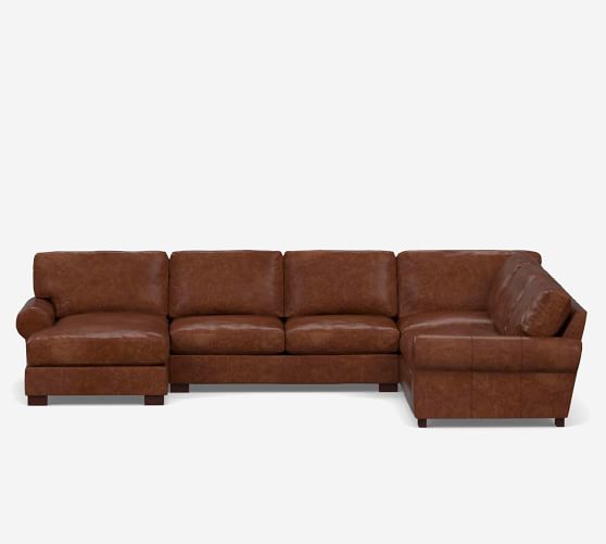 Turner Roll Arm Leather 4 Piece Chaise, Turner Leather Sectional