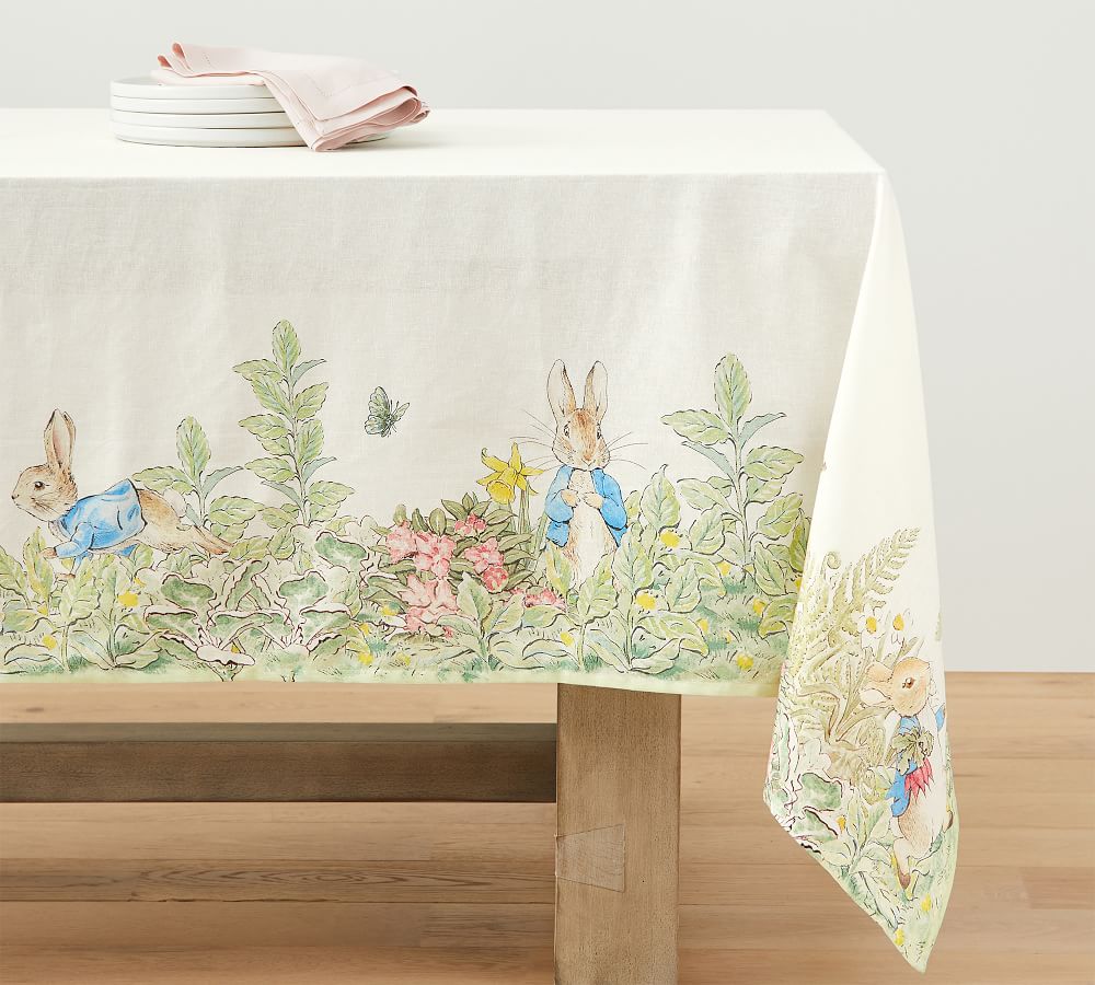 Easter High Quality Embroidered Tablecloths Table Runner White Ivory with Rabbit
