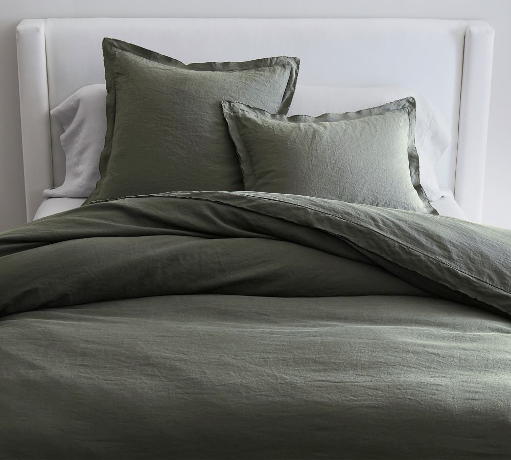 Belgian Flax Linen Double Flange Solid Duvet Cover - Natural | Pottery Barn