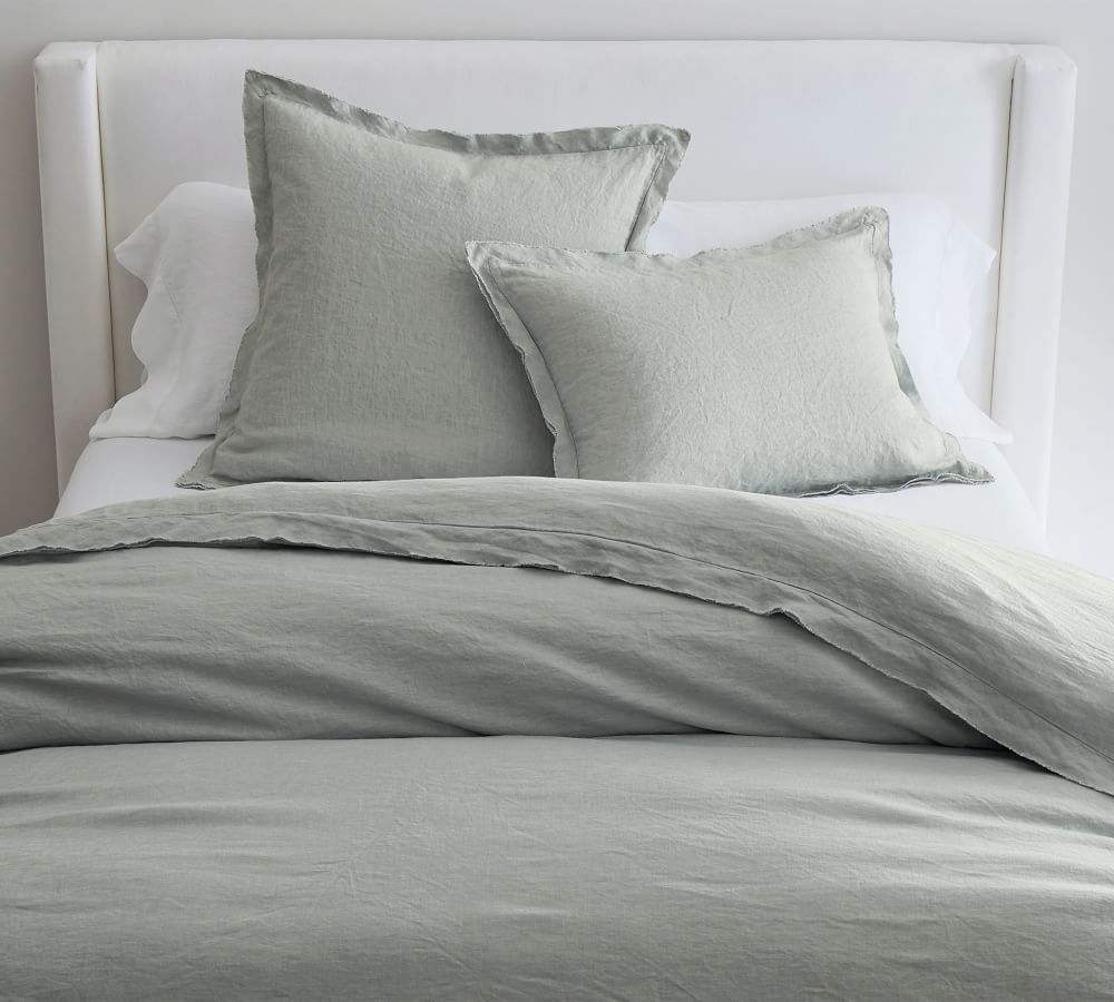 Belgian Flax Linen Double Flange Solid Duvet Cover - Natural | Pottery Barn