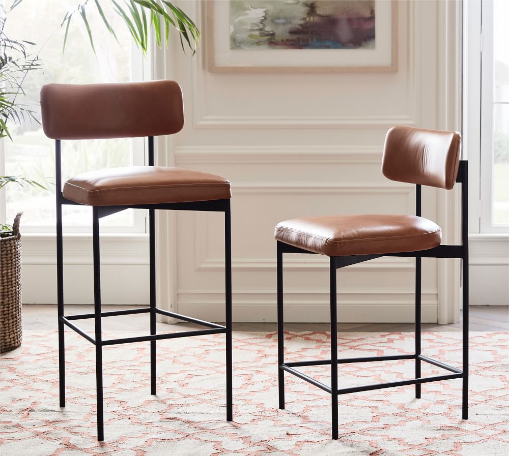 Maison Leather Bar Counter Stools, Metal And Leather Bar Stools