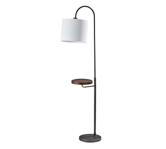 Edward Wooden Shelf Floor Lamp With Usb, Black Standing Lamp With Shelves