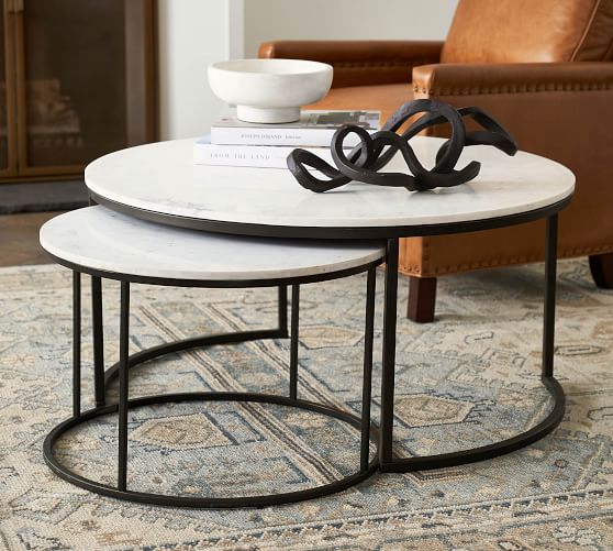 Delaney Round Marble Nesting Coffee, Round Marble Coffee Table Pottery Barn