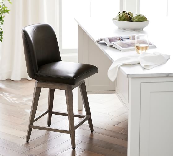 Layton Leather Swivel Bar Counter, Bar Stools Leather Swivel With Back