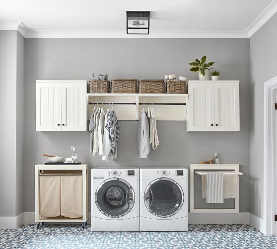 Aubrey Deluxe Laundry Organization Set, Laundry Room Cabinets With Hanging Rack