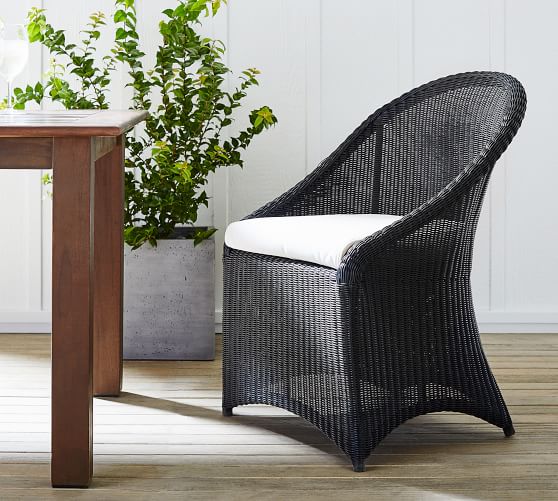 All Weather Wicker Dining Chair Black, Outdoor Wicker Dining Chairs With Cushions