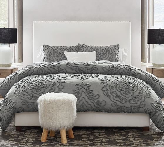 Raleigh Square Upholstered Tall Bed, Pottery Barn Upholstered Headboard King