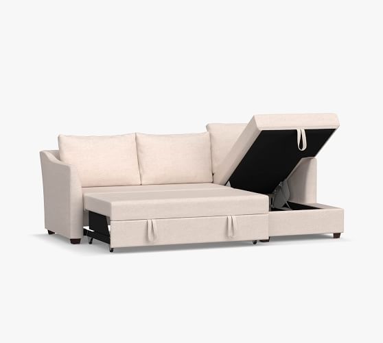 Celeste Upholstered Trundle Sleeper, Leather Sleeper Sofa With Storage Chaise