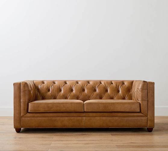 كثيف الهند دراسة Tufted Leather Sofa, Byrdie Black Leather Modern Tufted Sofa