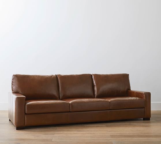 Turner Square Arm Leather Sofa, Deep Cushion Leather Sofa