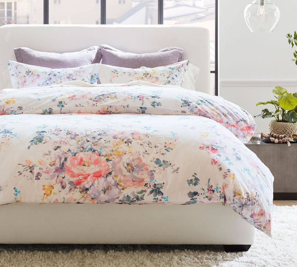POTTERY BARN Monique Lhuillier Isabella Organic King Duvet Cover Only NEW Floral