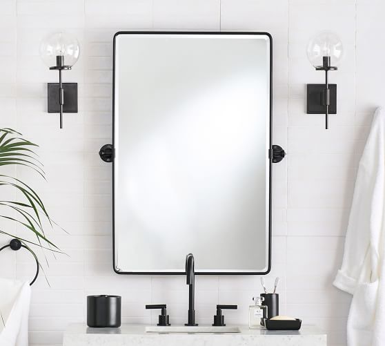 Vintage Rounded Rectangle Pivot Mirror, Rectangular Decorative Mirror With Rounded Corners Black