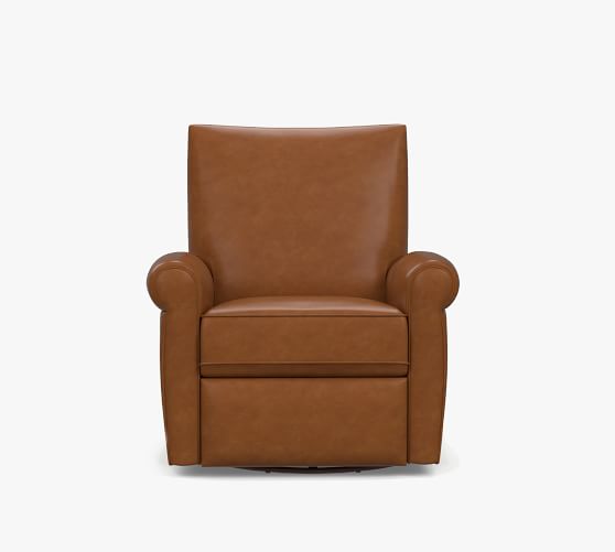 Grayson Leather Swivel Recliner, Brown Leather Swivel Chair Pottery Barn