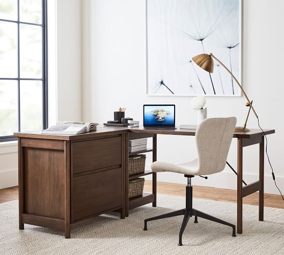 Bloomquist L Shape Desk With Lateral, Modern Desks With File Drawers