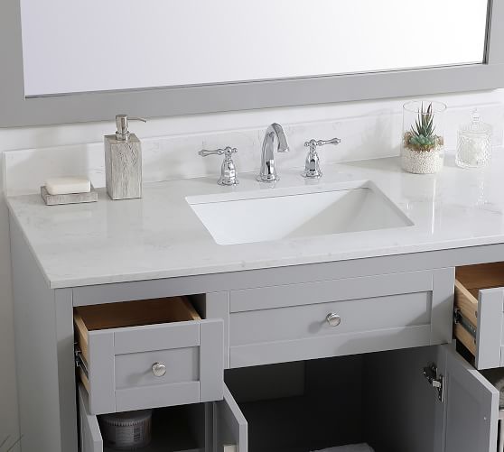 Vanity Backsplash Pottery Barn, 24 White Bathroom Vanity With Backsplash