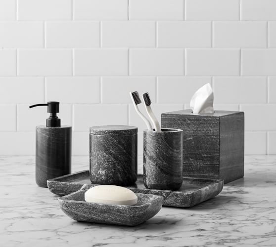 Black Handcrafted Marble Bathroom, Grey Stone Bathroom Accessories Sets