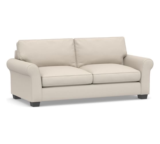 PB Comfort Roll Arm Upholstered Sofa, Brushed Basketweave Oatmeal | Pottery  Barn