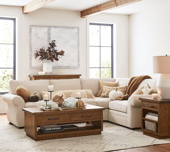 Pearce Roll Arm Upholstered 3-Piece Sectional with Wedge | Pottery Barn