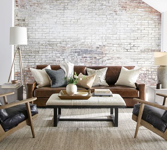 Turner Square Arm Leather Sofa, Leather Couch And Coffee Table
