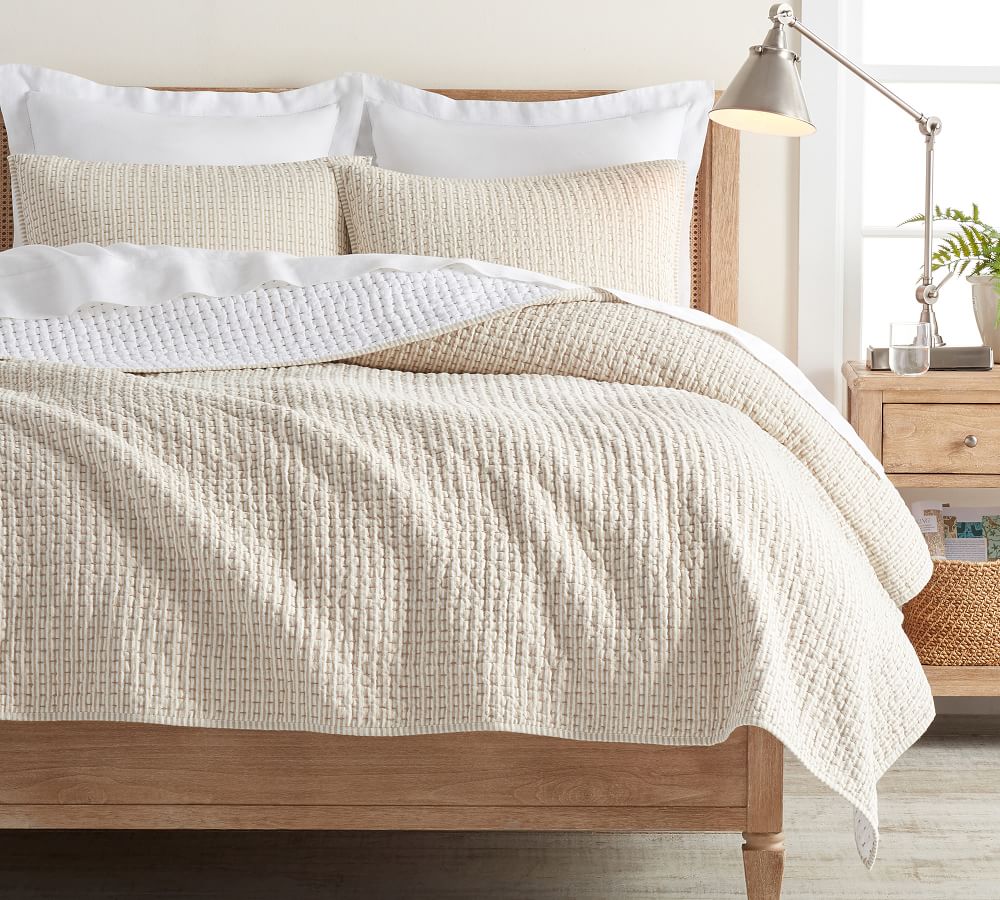 Pick-Stitch Wheaton Reversible Striped Cotton Quilt & Shams | Pottery Barn