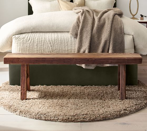Rustic Reclaimed Wood Bench Pottery Barn, Narrow Wooden Bench For End Of Bed