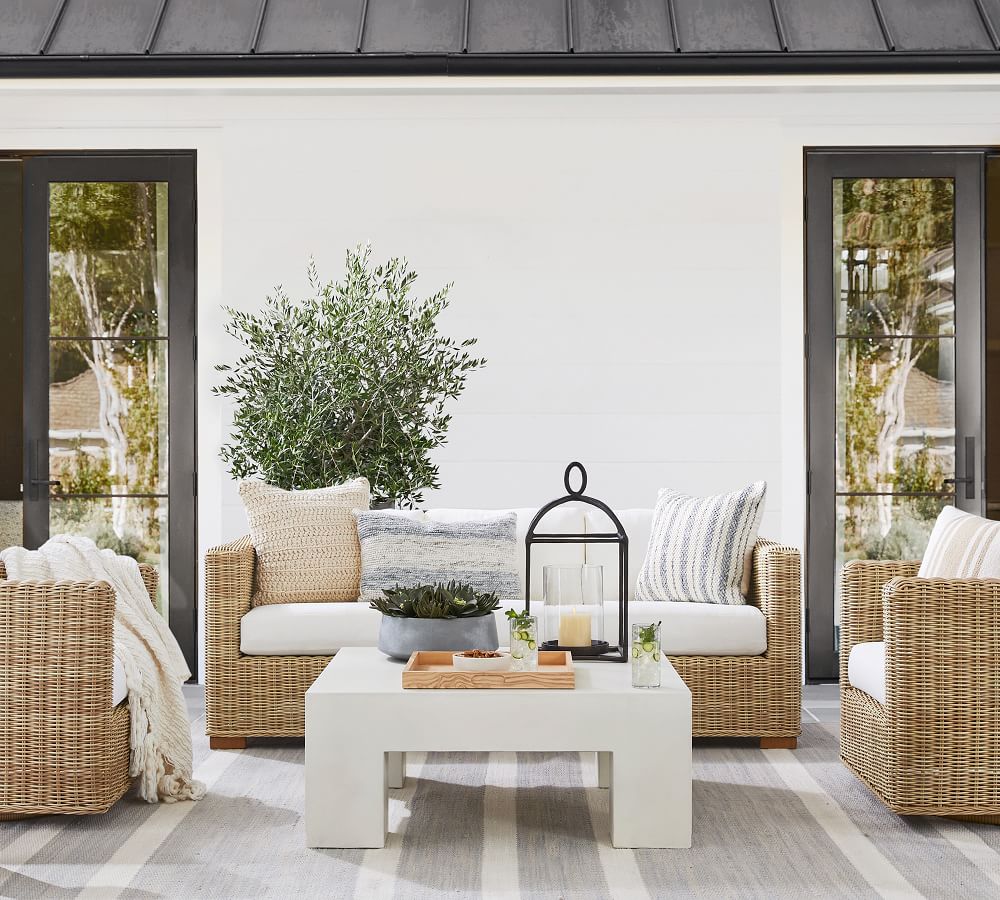 Huntington AllWeather Wicker Square Arm Outdoor Sofa Pottery Barn