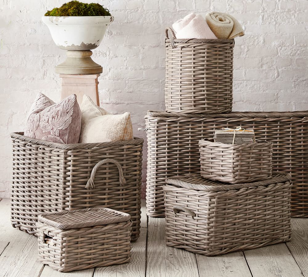 Aubrey Woven Storage Basket Collection Gray Pottery Barn