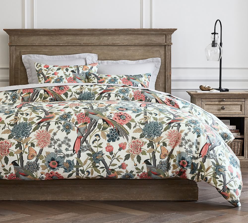 Pottery Barn Ava Palampore Bed Duvet Cover Organic Roses Parrots Print Twin 