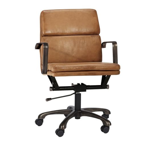 Nash Leather Swivel Desk Chair, Brown Leather Swivel Chair Office