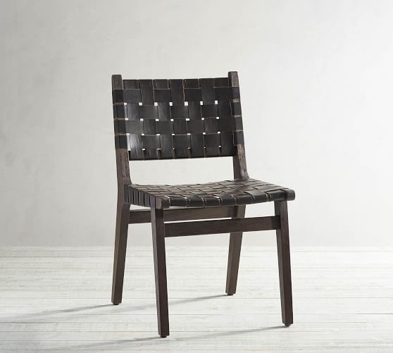 Fenton Woven Leather Dining Chair, Woven Leather And Wood Dining Chairs