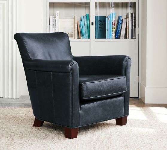 Irving Roll Arm Leather Armchair, Pottery Barn Leather Chairs Used