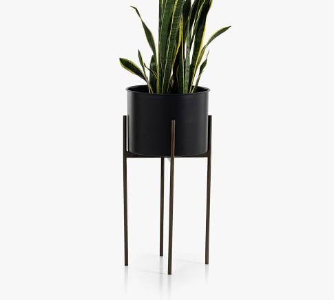 Isa Modern Planter With Stand - White/Brass | Pottery Barn