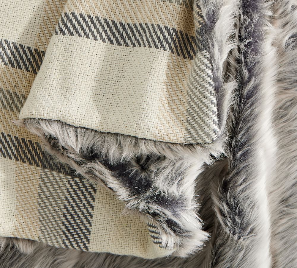 Nottingham Faux Fur Plaid Throws Pottery Barn