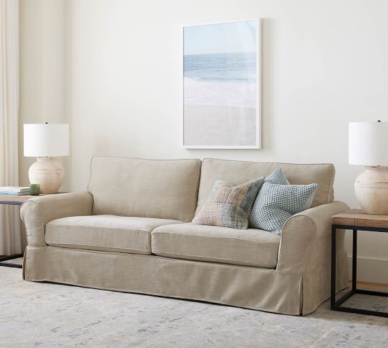 Pb Comfort Roll Arm Slipcovered Sofa, Rolled Arm Bench Slipcover