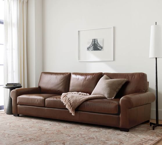 Turner Roll Arm Leather Sofa Pottery Barn, Low Arm Leather Sofa