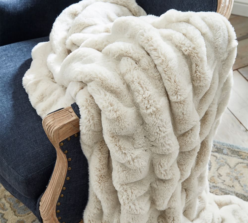 Faux Fur Ruched Throw Blankets Pottery Barn
