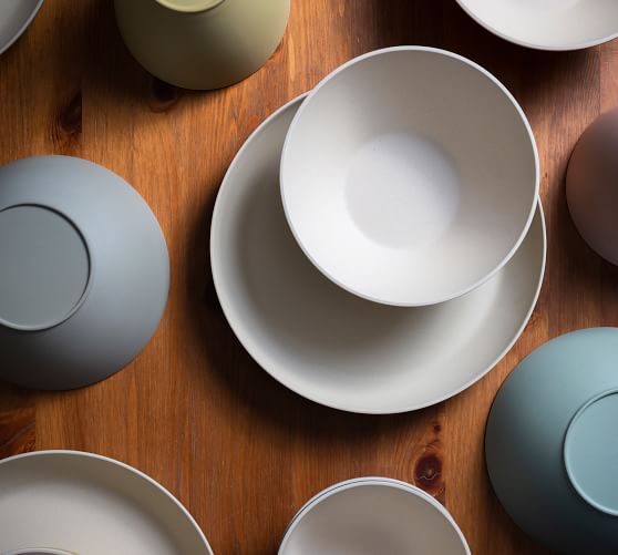 LEKOCH 16 Pieces White Irregular Coarse Pottery Serie Bio Bamboo Dinnerware Set for 4