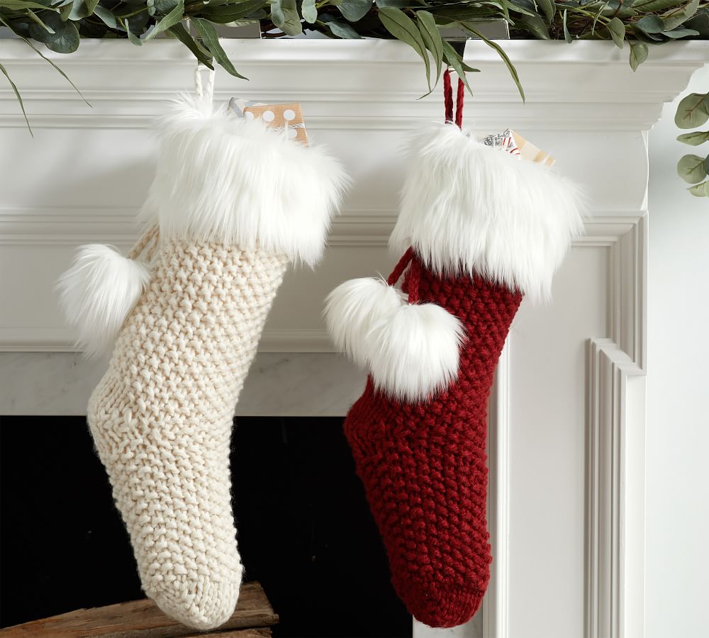 Knit Stocking with Faux Fur Trim | Pottery Barn