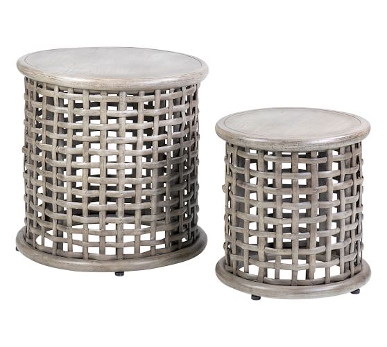 Rattan Round End Table, Set of 2